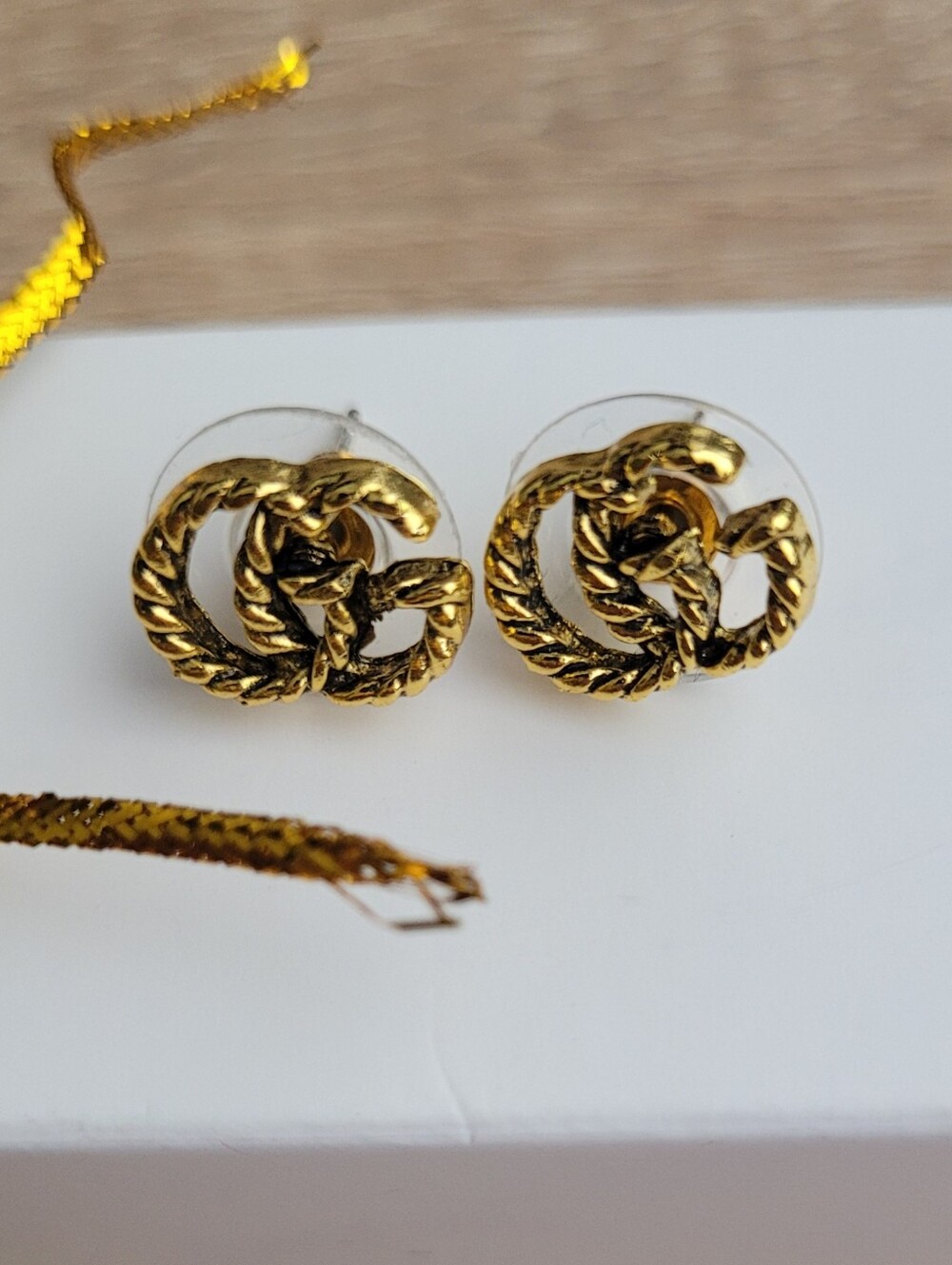 Gold Twisted Double-G Stud Earrings - Unbranded